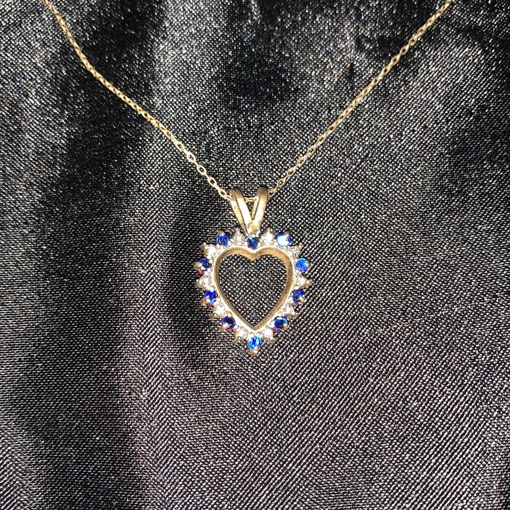 Helzberg Heart ruby sapphire necklace/sterling silver chain